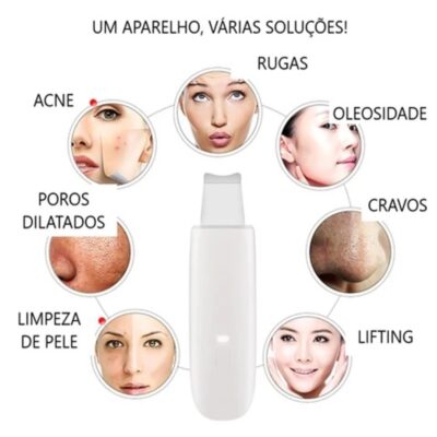 PEELING ULTRASSONICO PORTATIL LIFTING APARELHO LIMPEZA DE PELE ANTI ESPINHAS ACNE IONIZACAO FACIAL REMOVEDOR CRAVOS REJU - Imagem 2