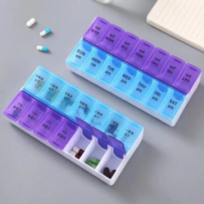 PORTA COMPRIMIDOS SEMANAL 2 DIVISORIAS ORGANIZADOR CAIXA REMEDIOS CAPSULAS SUPLEMENTOS DIVISORIAS COLORIDO ESTOJO MULTIU - Imagem 2