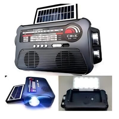 RADIO CAIXA DE SOM PLACA SOLAR BLUETOOTH LANTERNA CAMPING PORTATIL EMERGENCIA AM FM USB SD PRAIA RETRO RECARREGAVEL BIVO - Imagem 2