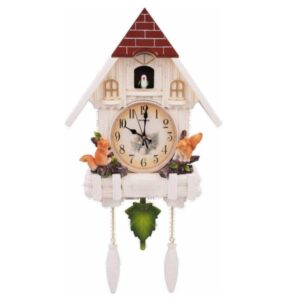 RELOGIO CUCO CLASSICO PENDULO MUSICAL ESTILO MADEIRA PASSARO BRANCO LUXO DESIGN RETRO DECORATIVO MUSICAL