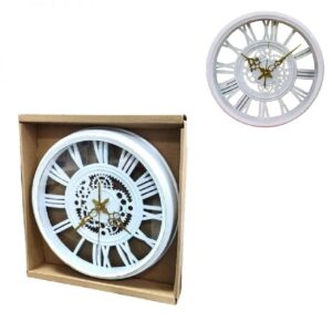 RELOGIO DE PAREDE INDUSTRIAL RUSTICO ESTILO MADEIRA DESIGN VINTAGE ROMANOS 30CM DECORATIVO BRANCO
