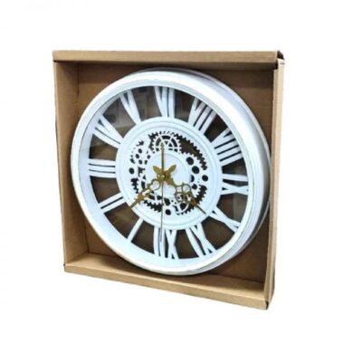 RELOGIO DE PAREDE INDUSTRIAL RUSTICO ESTILO MADEIRA DESIGN VINTAGE ROMANOS 30CM DECORATIVO BRANCO - Imagem 3