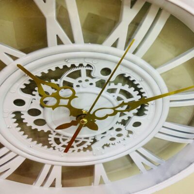 RELOGIO DE PAREDE INDUSTRIAL RUSTICO ESTILO MADEIRA DESIGN VINTAGE ROMANOS 30CM DECORATIVO BRANCO - Imagem 6