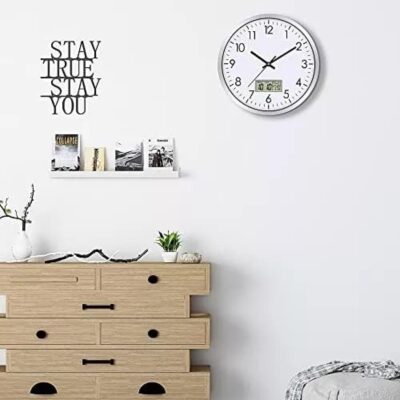 RELOGIO PAREDE COMPLETO CALENDARIO TERMOMETRO DIGITAL ESTILO ALUMINIO ROSE GOLD DESPERTADOR ESCRITORIO SALA CONSULTORIO - Imagem 2