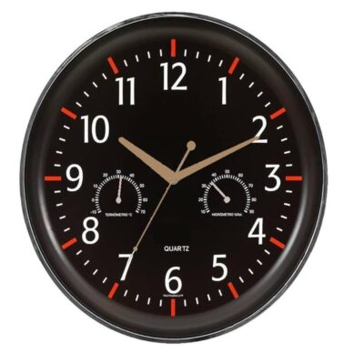 RELOGIO PAREDE TERMOMETRO HIGROMETRO MEDIDOR TEMPERATURA DECORATIVO ESCRITORIO VINTAGE PRETO LUXO