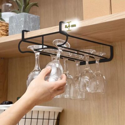 SUPORTE DUPLO COPOS ORGANIZADOR DE TAÇAS VINHO ARMARIO DE ENCAIXE PORTA COPO GIN COZINHA ARMARIO SUSPENSO - Imagem 2