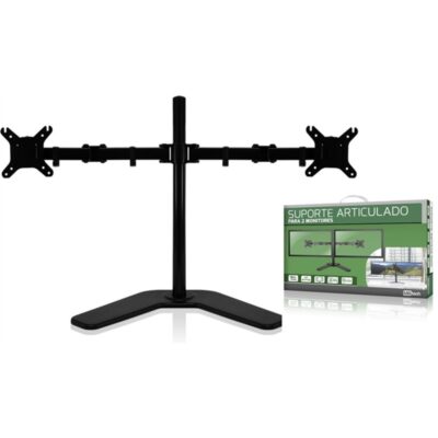 SUPORTE DUPLO MONITOR E TV DE MESA ARTICULADO 2 MONITORES COMPLETO LUXO