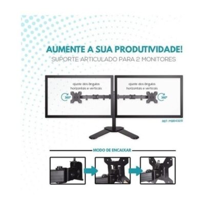 SUPORTE DUPLO MONITOR E TV DE MESA ARTICULADO 2 MONITORES COMPLETO LUXO - Imagem 2