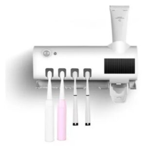 SUPORTE ESCOVA DE DENTE COM ESTEREALIZADOR DISPENSER AUTOMATICO PASTA HIGIENIZADOR UV