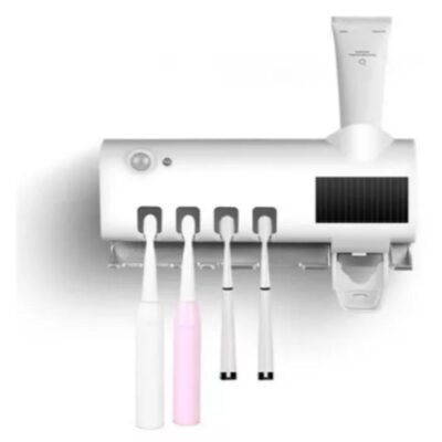 SUPORTE ESCOVA DE DENTE COM ESTEREALIZADOR DISPENSER AUTOMATICO PASTA HIGIENIZADOR UV