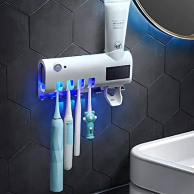 SUPORTE ESCOVA DE DENTE COM ESTEREALIZADOR DISPENSER AUTOMATICO PASTA HIGIENIZADOR UV - Imagem 5