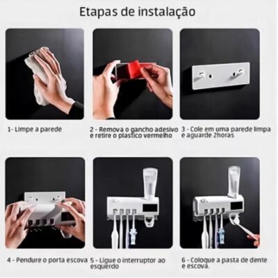 SUPORTE ESCOVA DE DENTE COM ESTEREALIZADOR DISPENSER AUTOMATICO PASTA HIGIENIZADOR UV - Imagem 6