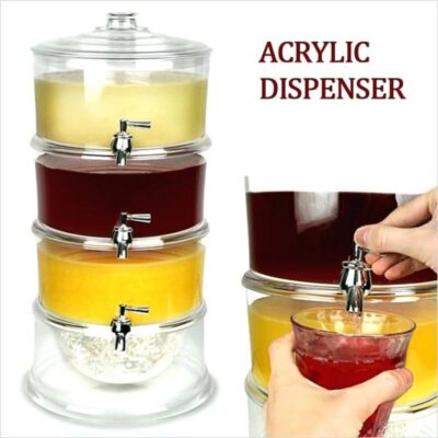 SUQUEIRA TRIPLA DISPENSER 3 EM 1 GRANDE 10,5 LITROS ACRILICA MULTIUSO EMPILHAVEL INDEPENDENTE KIT REFRESQUEIRA SUCO AGUA - Imagem 2