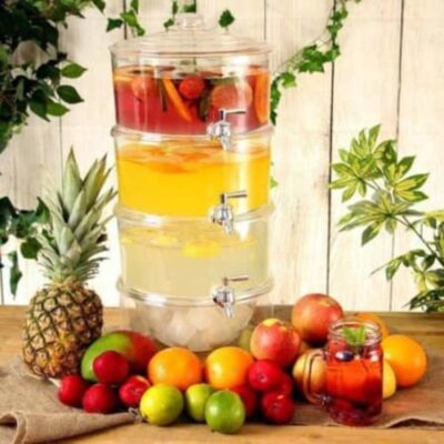 SUQUEIRA TRIPLA DISPENSER 3 EM 1 GRANDE 10,5 LITROS ACRILICA MULTIUSO EMPILHAVEL INDEPENDENTE KIT REFRESQUEIRA SUCO AGUA - Imagem 3