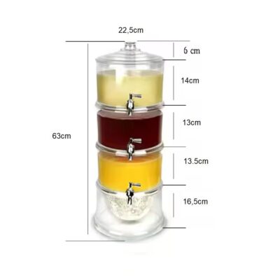 SUQUEIRA TRIPLA DISPENSER 3 EM 1 GRANDE 10,5 LITROS ACRILICA MULTIUSO EMPILHAVEL INDEPENDENTE KIT REFRESQUEIRA SUCO AGUA - Imagem 7