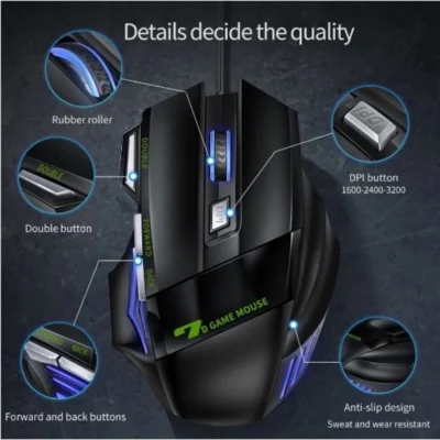 Mouse gamer para jogo computador 3200dpi com LED laser X7 USB Botões Profission - Imagem 4