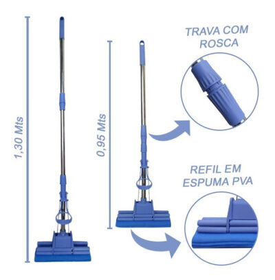 Rodo Mágico Azul Retrátil Esfregao Mop Limpeza Espuma PVA - Imagem 4
