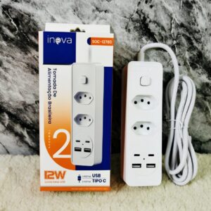 Tomada Extensão 2 Metros 2 Tomadas + 2 Tipo C + 2 USB Inova SOC-12780