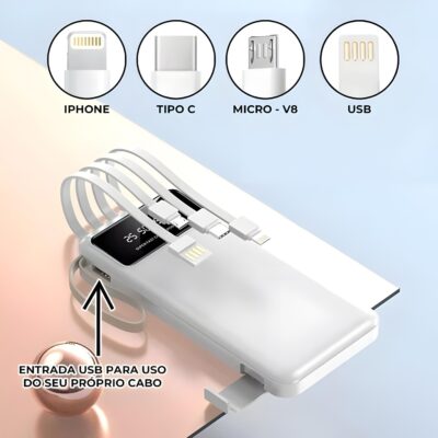 Carregador Portátil 4 Saídas Visor e Lanterna 10000mAh A'Gold BTE-18A - Imagem 6