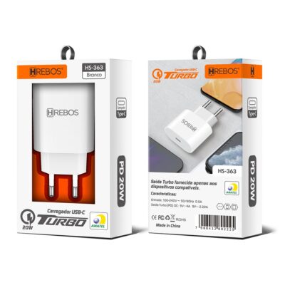 Fonte Carregador Celular Entrada USB-C Turbo 20W Hrebos HS-363 - Imagem 2