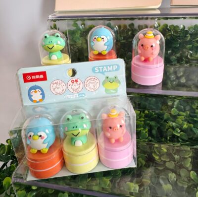 Kit 3 Carimbos Animais Fofos Com Encaixe Para Lápis Uniso KC-13 - Imagem 3