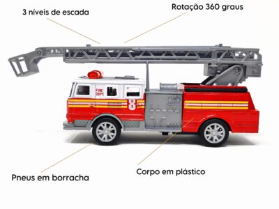 Miniatura Caminhão Bombeiros Com Escada Escala 1:32 XZ-1788 - Imagem 7