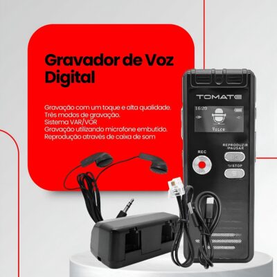 Gravador de Voz Digital 8GB Com Tela LCD Tomate MT-559 - Imagem 2
