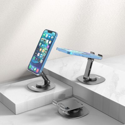 Suporte De Mesa Para Celular Alumínio Prata Rotação Hrebos SU-226 - Imagem 2