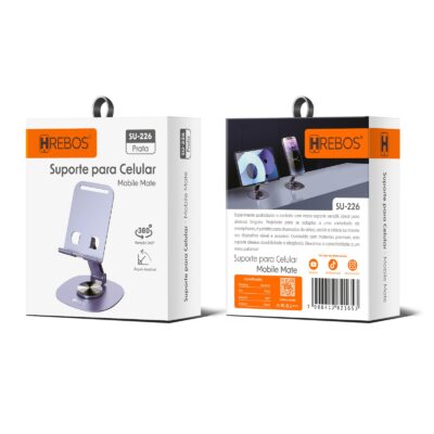 Suporte De Mesa Para Celular Alumínio Prata Rotação Hrebos SU-226 - Imagem 6